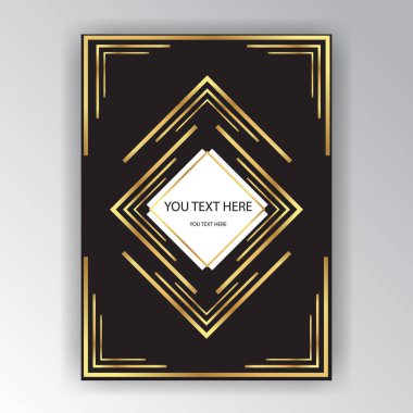 Altın siyah art deco ve sanat novo sayfa şablonu, üçgen geometrik tasarımı için yazdırma ve web metal  