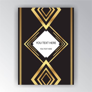 Art deco sayfa şablonu, üçgen geometrik desen baskı ve web. Zarif temiz altın siyah arka plan. 