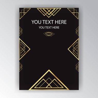 Geometrik metal arka plan, techno neoklasik tarzı modern, bar menüsü, çerçeve altın siyah sayfası kavramı kitap kapağı .