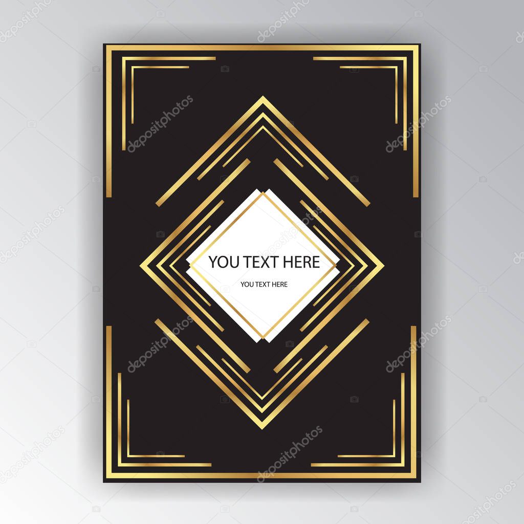 Golden black art deco and art novo page template , triangles geometric design for print and web metal