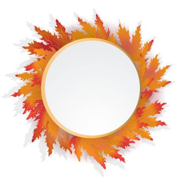 Sonbahar yaprakları, altın beyaz boş etiket, romantik sebebi, zarif satış afiş fo baskı ve web.