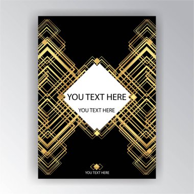 Art Deco şablon altın-siyah, A4 sayfa, menü, kart, davetiye, Güneş ve şehir ışıkları, Artdeco/sanat Nuvo tarzda güzel bakcground .