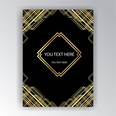 Art Deco şablon altın-siyah, A4 sayfa, menü, kart, davetiye, Güneş ve şehir ışıkları, Artdeco/sanat Nuvo tarzda güzel bakcground .