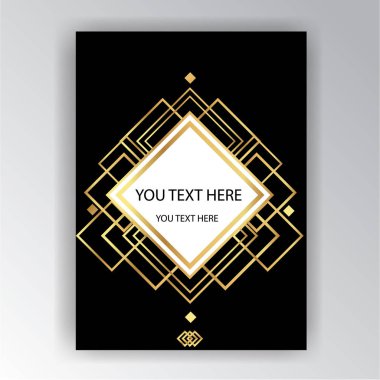 Art Deco şablon altın-siyah, A4 sayfa, menü, kart, davetiye, Güneş ve şehir ışıkları, Artdeco/sanat Nuvo tarzda güzel bakcground .