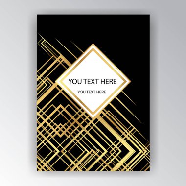 Art Deco şablon altın-siyah, A4 sayfa, menü, kart, davetiye, Güneş ve şehir ışıkları, Artdeco/sanat Nuvo tarzda güzel bakcground .