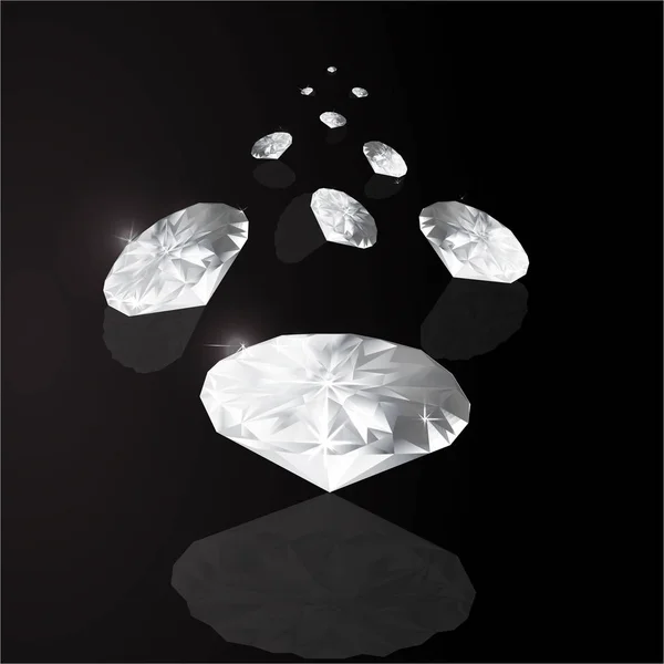 Diamanten Auf Schwarzem Hintergrund Mit Spiegelungen Vektorillustration Für Print Und — Stockvektor