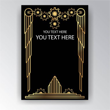 Art Deco şablon altın-siyah, A4 sayfa, menü, kart, davetiye, Güneş ve şehir ışıkları, Artdeco/sanat Nuvo tarzda güzel bakcground .
