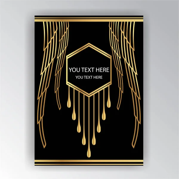 Plantilla Art Deco Dorado Negro Página Menú Tarjeta Invitación Luces — Vector de stock