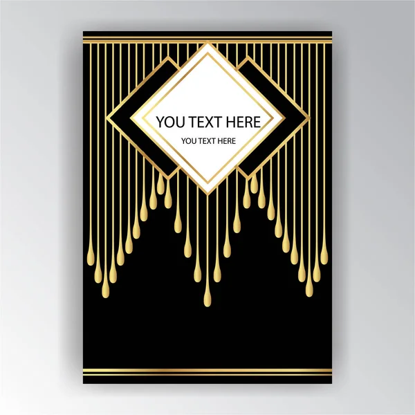 Art Deco Mall Golden Svart Sida Meny Kort Inbjudan Solen — Stock vektor