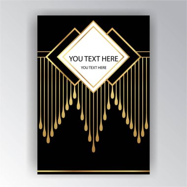 Art Deco şablon altın-siyah, A4 sayfa, menü, kart, davetiye, Güneş ve şehir ışıkları, Artdeco/sanat Nuvo tarzda güzel bakcground .