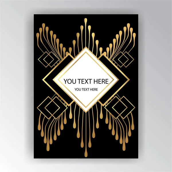 Plantilla Art Deco Dorado Negro Página Menú Tarjeta Invitación Luces — Vector de stock