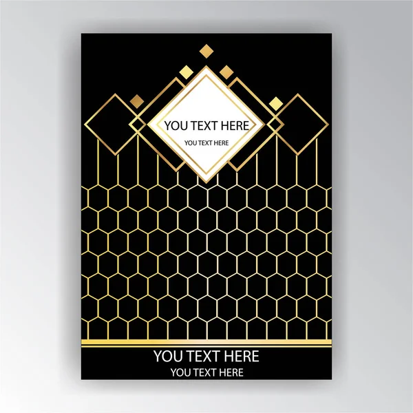 Plantilla Art Deco Dorado Negro Página Menú Tarjeta Invitación Luces — Vector de stock