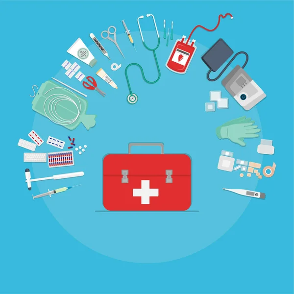Medical Equipment Red Box Flat Web Print Illustration Doctor Medical — Stock Vector