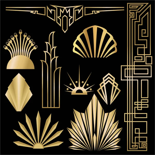 Art deco / Art nuvo diy vektör altın siyah zarif nesneler kümesi baskı ve ağ için. Yaratıcı çizim