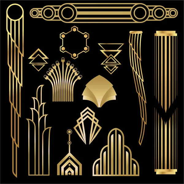 Art deco / Art nuvo diy vektör altın siyah zarif nesneler kümesi baskı ve ağ için. Yaratıcı çizim