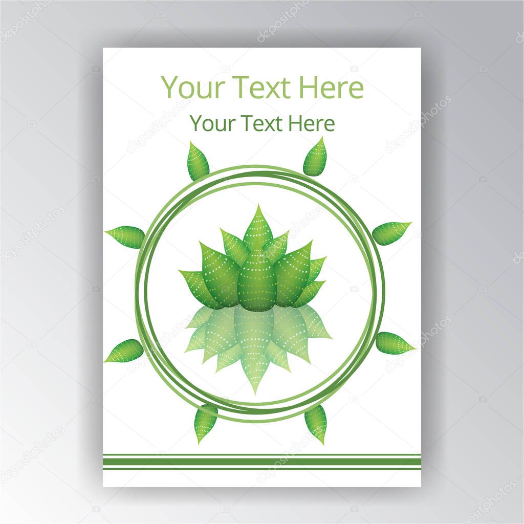 Green white beautiful cover circle label, flayer and page template for web and print with aloe Vera exotic leafs and   full shrub . Creative concept vector illustration floral decor