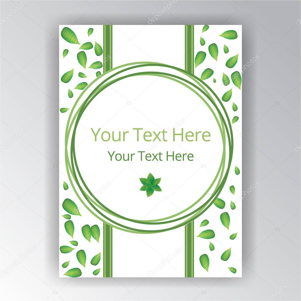 Green white beautifull cover circle lable, flayer and page template for web and print with palm exotic leafs and  mint leaves . Creative concept vector illustration floral decor.