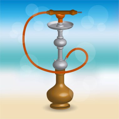 Bokeh ile bulanık plaj arka plan üzerinde gerçekçi 3d bakır nargile vektör halat. Web ve baskı için