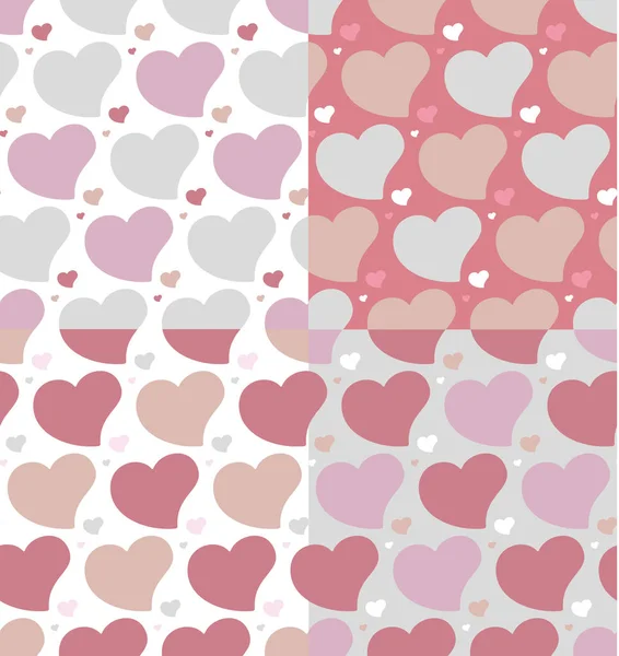 Hearts Seamless Patterns Set Four Patterns Set Antique Light Blue — Stock Vector