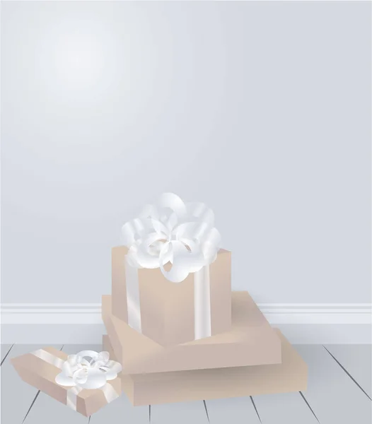Room Christmas Gifts Boxes Tree Balls Beautiful Luxury Vector Silver — Stock Vector