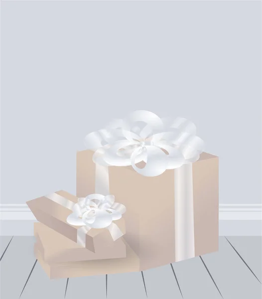 Szoba Karácsonyi Ajándék Dobozok Golyó Gyönyörű Luxus Vektor Ezüst Fehér — Stock Vector