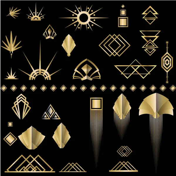 Art Deco Art Nuvo Set Diy Elements Golden Black Print — Stock Vector