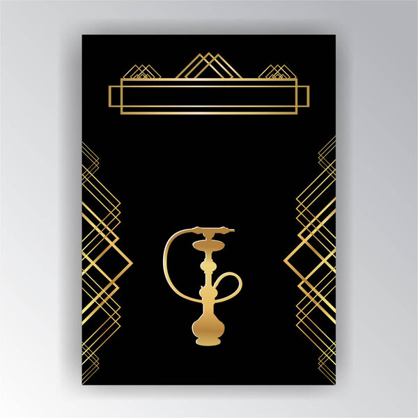 Golden silhouette hookah vector ilustration on black Art Deco/ Art Nuvo background, elegant retro backgroud, creative logotype . for web and print