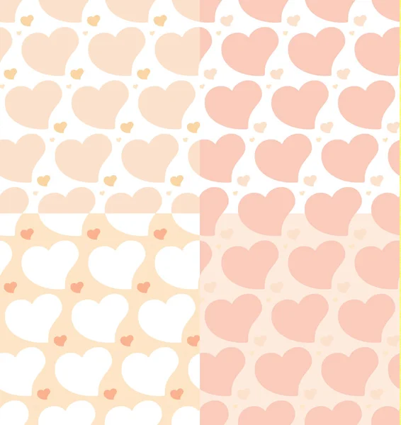 Hearts Seamless Patterns Set Four Patterns Set Peach Pink White — Stock Vector