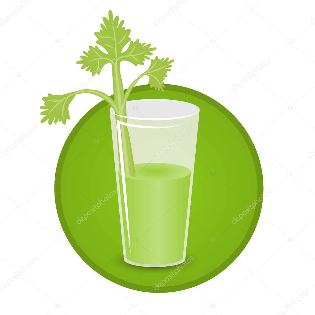 Glass of celery juice fresh and healthy vegeterian diet  for print and web decoration icon , cartoon illustration . 