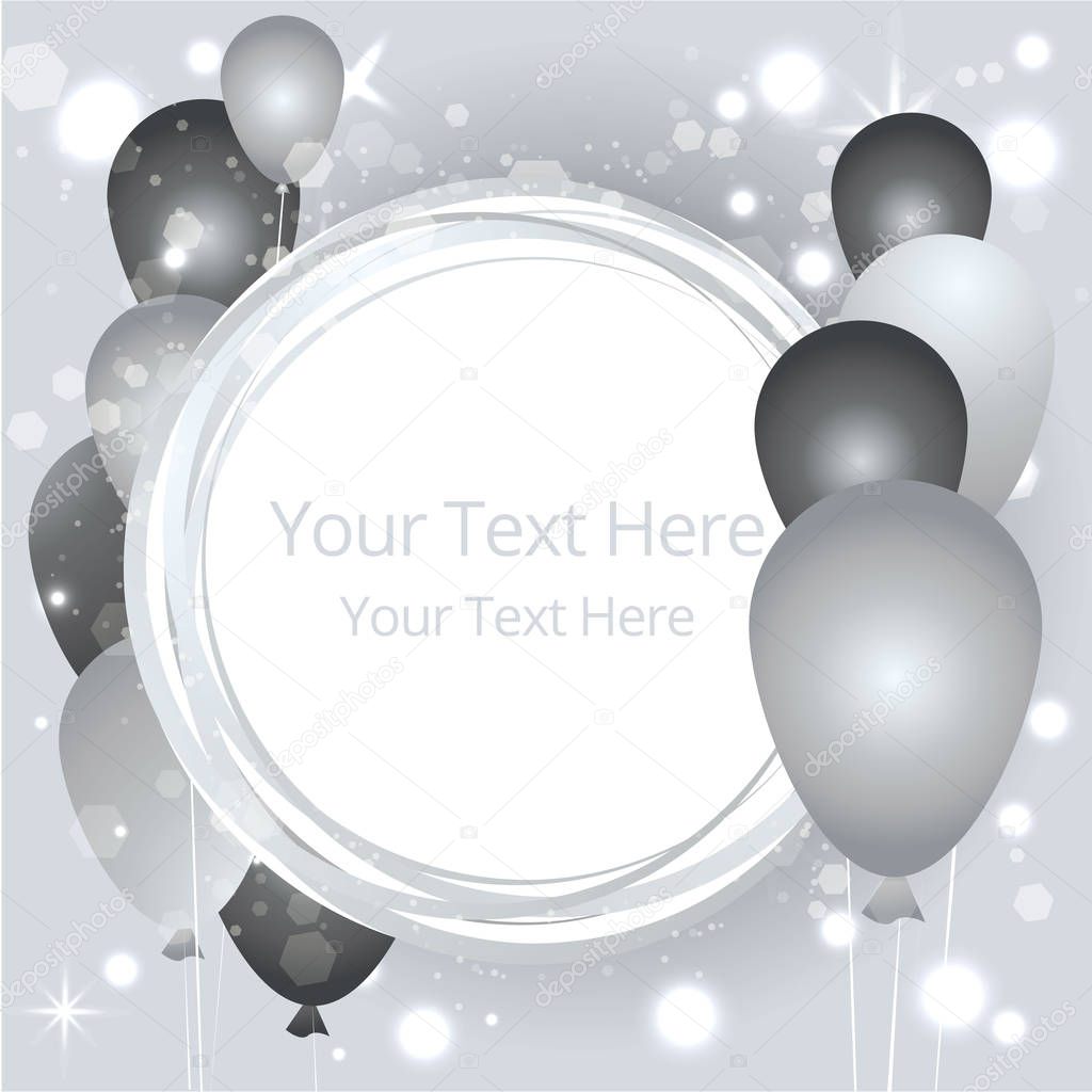 Balloons sale business template for web and print,  birthday label for sale poster decoration . Beautiful cover template for Christmas card black ,silver and white with bokeh shiny glow decoration .