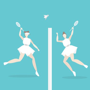 Genç kadın tenis oynamaya web karikatür tasarlamak için kadın ve yazdırma 