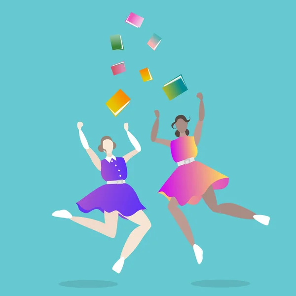 Mädchen Absolvierte Springende Junge Frau College Universität Kreatives Konzept Gesetzte — Stockvektor