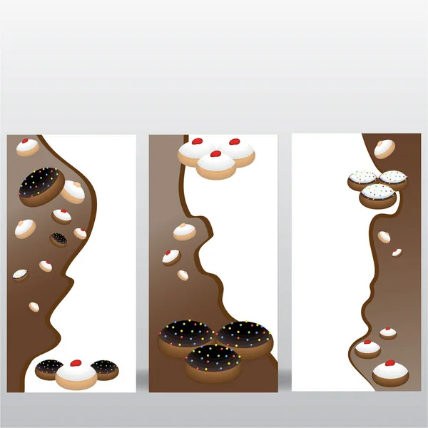 Leuke Flat Cartoon Banners Sjablonen Met Vele Cinds Van Donuts — Stockvector