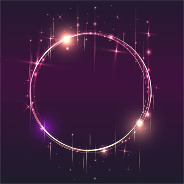  Yuvarlak parlak ışıklar iz parçacıklar çerçeve mor arka plan, tasarım şablonu için web üzerinde toz ve sihirli daire arka plan yazdırma