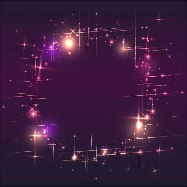 Круглі Блискучі Вогні Рамка Частинок Пилу Фіолетовому Фоні Шаблон Дизайну — стоковий вектор