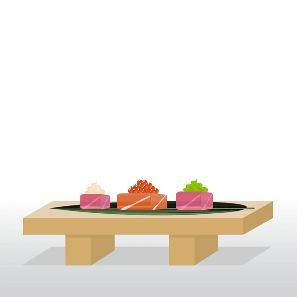 Sushi Stå Med Sashimi Lax Tonfisk — Stock vektor