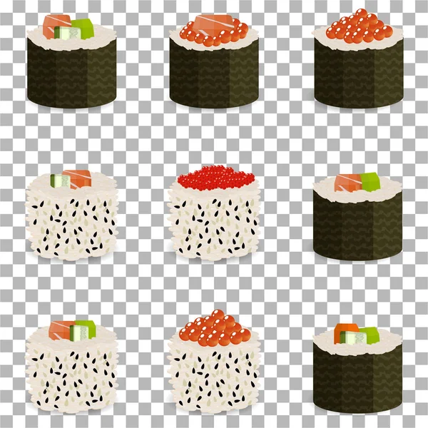 Set Slices Sushi Rolls Transparent Background Traditional Asian Food Classic Royalty Free Stock Illustrations