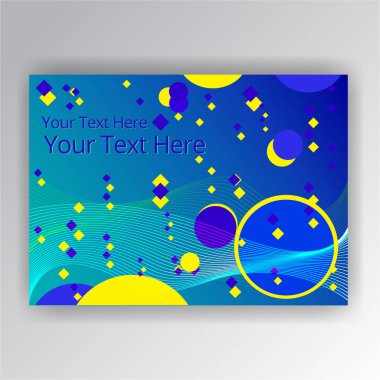 Modern gelecekteki yatay sayfa şablonu web ve baskı için. Mavi, sarı ve mor mermi ve çizgiler akıcı tasarımı.