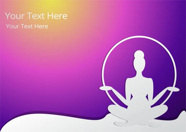 Silhouette Fille Méditer Pose Yoga Logo Pour Spa Fond Vedette — Image vectorielle