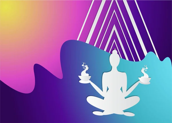 Silhueta Mulher Meditar Pose Ioga Logotipo Para Spa Fundo Caracterizado —  Vetores de Stock