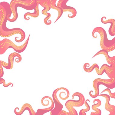 Dokunaçlar çerçevesi mercan pembe rengi, okyanus sebebi düz çizgi film gösterim amacıyla web ve baskı, şirin dekorasyon. 