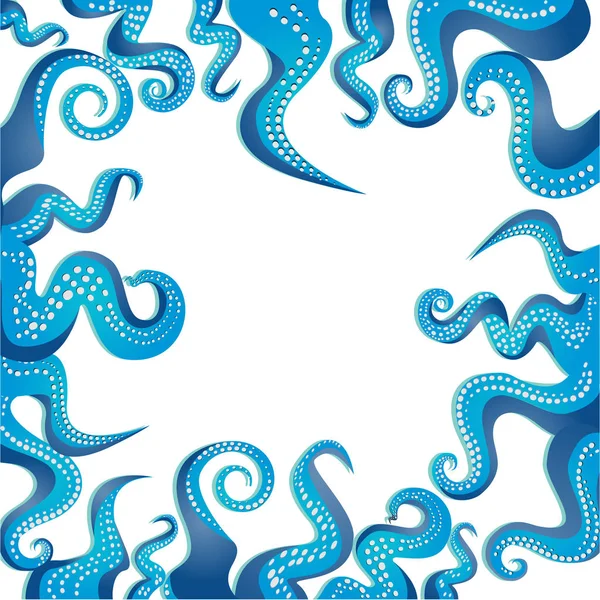 Tentakels Van Een Octopus Blauw Wit Frame Oceaan Motief Plat — Stockvector