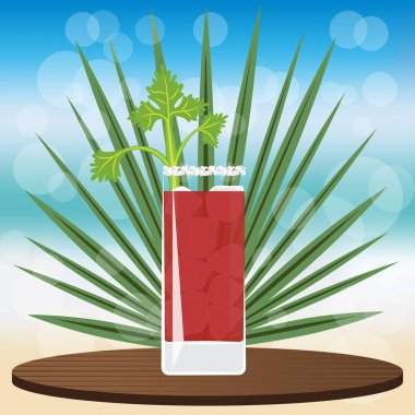 Kanlı evlen bokeh vektör çizim için web ve baskı, davet ve menüler için bulanık zemin üzerine ahşap Klasik tepsisindeki kokteyl bar