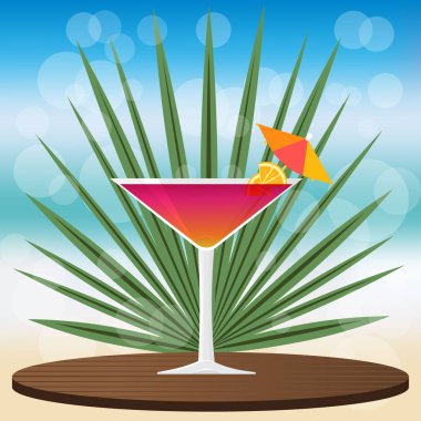 Manhattan bokeh vektör çizim için web ve baskı, davet ve menüler için bulanık zemin üzerine ahşap Klasik tepsisindeki kokteyl bar