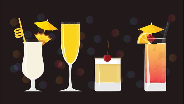 Cocktail Pina Colada Mimosa Whisky Sour Tequila Sunrise Sur Fond — Image vectorielle