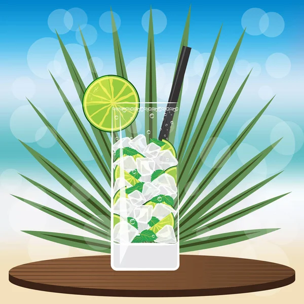 Cocktail Mojito Sur Plateau Classique Bois Sur Fond Flou Avec — Image vectorielle