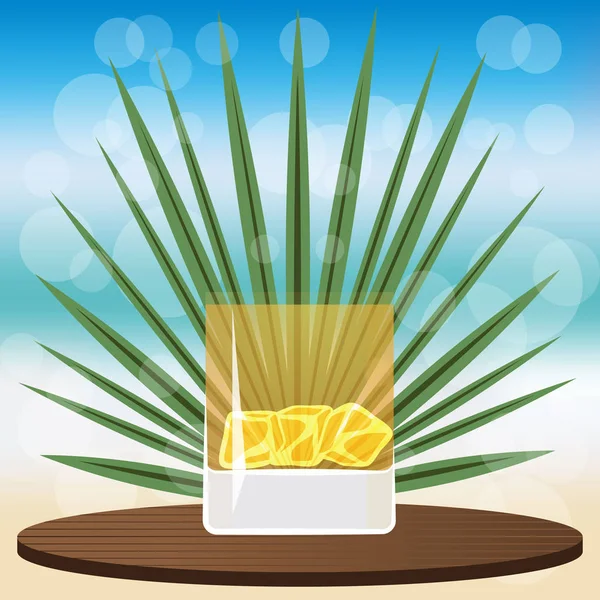 Kaplan suyu bokeh vektör çizim için web ve baskı, davet ve menüler için bulanık zemin üzerine ahşap Klasik tepsi bar