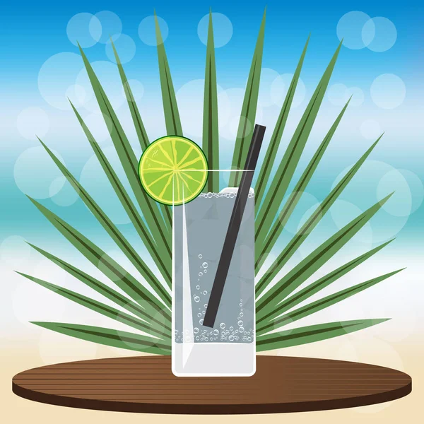 Gin Tonic Cocktail Tavă Clasică Din Lemn Fundal Neclar Ilustrație — Vector de stoc