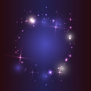 Renkli alevler ve neon ışıkları ile ateş çemberi tinsel, kenarlık çerçeve için web için kapak poster ile sınır ile mor arka plan üzerinde etkisi hareket ve vektör modern şablon baskı