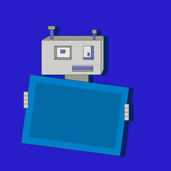 Robot Plat Dessin Animé Mignon Avec Bannière Sur Fond Bleu — Image vectorielle